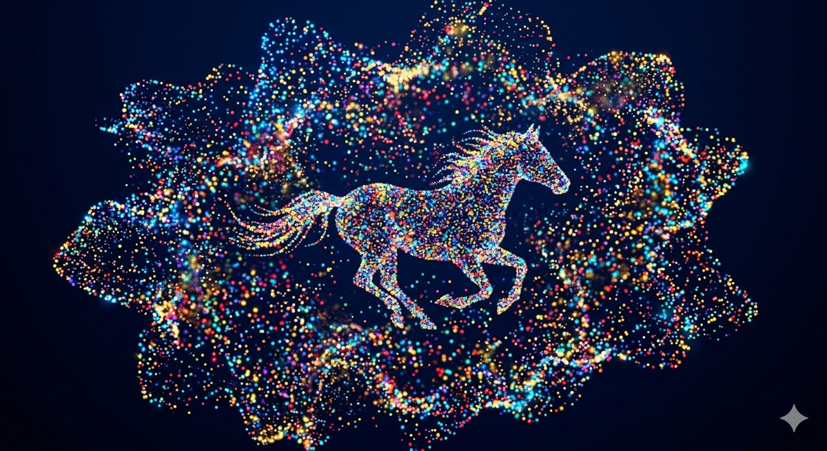 IIPS — horse emerging from a polychromatic cloud of points